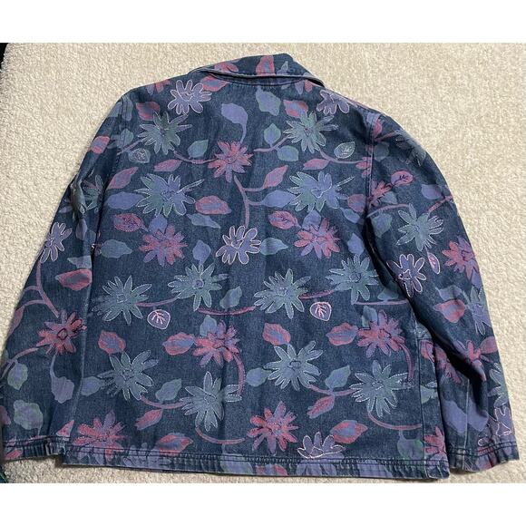 VTG Appleseed's Womens Size PM Petite Medium Floral Button Up Denim Jean Jacket - Picture 5 of 8